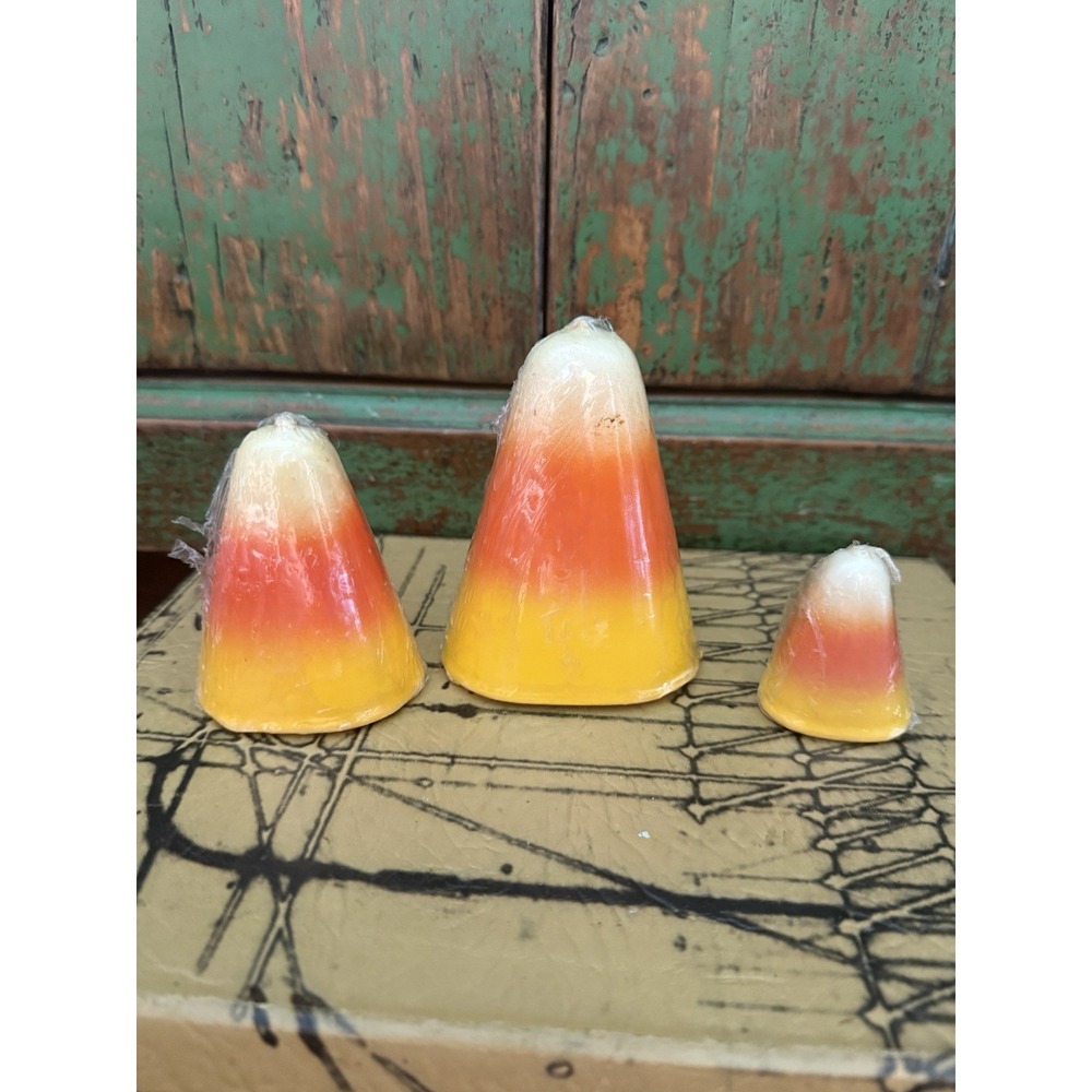 Halloween Candy Corn Shaped Candle Large (4"H x 3"W) Set Of 3 Unscented